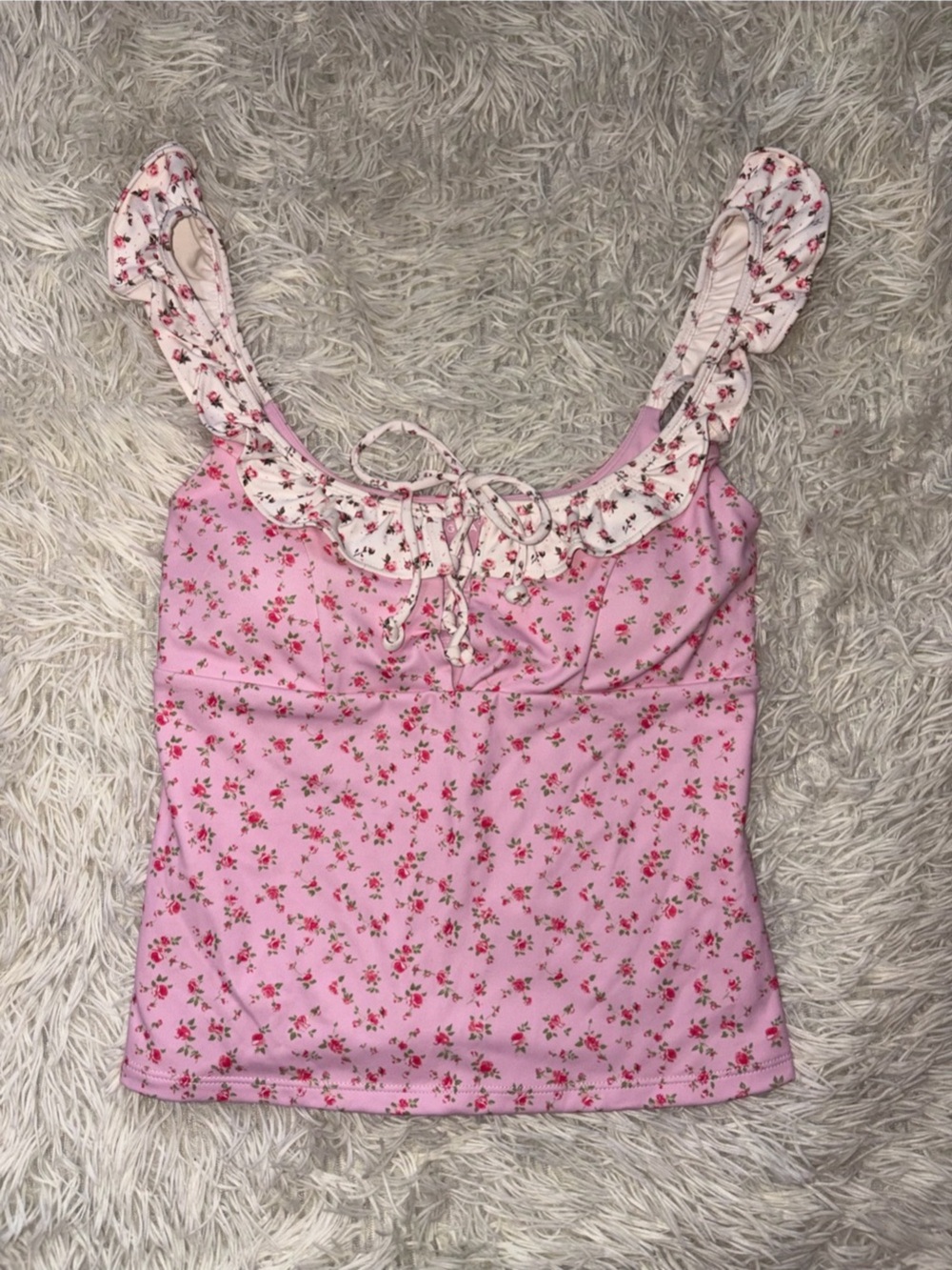 Blogilates Pink Floral Tie Shoulder Workout Tank Top Small